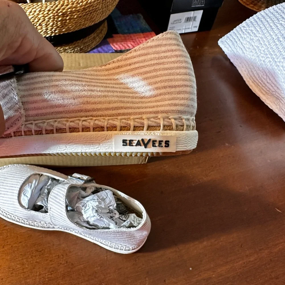 SeaVees size 7 Mesa Maryjane espadrilles‎ Rose striped cotton twill NWB